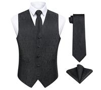 Enlision Chaleco para Hombre Negro Paisley Jacquard Floral Chaleco y Corbata y Pañuelo de Fiesta Boda…