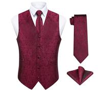 Enlision Chaleco para Hombre Rojo Paisley Jacquard Floral Chaleco y Corbata y Pañuelo de Fiesta Boda…