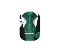 Enlision, Corbatas florales de cachemira de 8,5 cm para hombre, corbata formal de boda, clásica, floral, tejido jacquard, con gemelos, pañuelo de bolsillo y clip, Verde-01, Taille unique