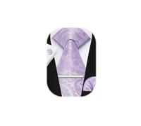Enlision, Corbatas florales de cachemira de 8,5 cm para hombre, corbata formal de boda, clásica, floral, tejido jacquard, con gemelos, pañuelo de bolsillo y clip, morado claro, Taille unique