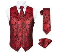 Enlision Hombre Chaleco y Corbata de Jacquard Floral de Paisley y Traje de Chaleco Cuadrado de Bolsillo
