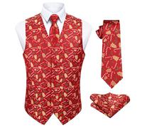 Enlision Hombres Chaleco de Navidad Funky Chaleco Corbata de Christmas Chalecos de Vestir para Hombre Rojo XXL