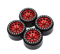 Enlybee 4Pcs 1:10 RC Crawler Car Metal Alloy Wheel Hub Tires, Fit for Axial SCX10 / SCX10II / 90046/90047, Easy Installation, Practical Design, Black and Silver Color Options (Black Red)