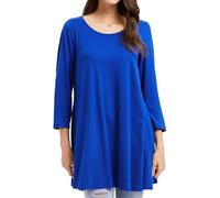 Enmain Blusa Mujer Manga Larga Tallas Grandes Camisetas de Mujer Elegantes Holgada Cuello Redondo Casual Túnica Ropa Elasticidad Camisas Manga 3/4 Azul Real T-Shirt 4XL