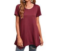 Enmain Camisa Manga Corta Mujer Borgoña Blusa Camiseta Elegante Casual Cuello Redondo Tallas Grandes Tunica Vestido Tipo Casual Verano Shirts XXL