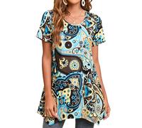 Enmain Camiseta Manga Corta Mujer Blusa Elegante Y Cómoda Tallas Grandes Tunica Vestido Tipo Cuello Redondo Bluson De Vestir Dobladillo Desigual,Azul,3XL