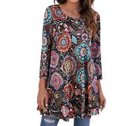 Enmain Camiseta Manga Larga Mujer Tunica T-Shirt Loose Fit Cuello Redondo Blusas Tops Casuales De OtoñO Invierno Algodón,Multicolor,L