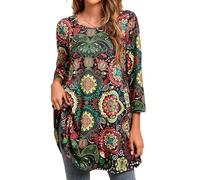 Enmain Camiseta Manga Larga para Mujer Blusa Tunica Casual Elegante Manga 3/4 Larga T Shirt Loose Fit Cuello Redondo,Multicolor,L