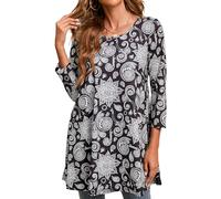 Enmain Camiseta Manga Larga para Mujer Paisley Tunica Blusa Elegante Manga 3/4 Larga T Shirt Casual Loose Fit Cuello Redondo,Negro,L