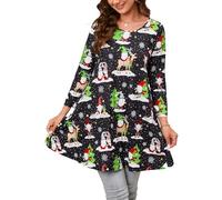 Enmain Camiseta Mujer de Navidad Túnica Manga Larga Blusa Tunica Casual Elegante Manga 3/4 Larga T Shirt Loose Fit Cuello Redondo,Navidad Negro 01,L