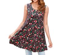 Enmain Camiseta sin Mangas Mujer Verano Negra Flores Blusa Mujer Tallas Grandes Elegante Túnica Tops Larga Camiseta Tirantes Estampada Casual L