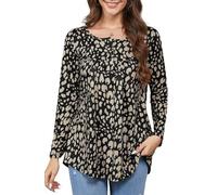 Enmain Mujeres Casual Túnica Tops Floral Blusa Suelta Manga Larga Plisada Señoras Swing Tops Botones hasta V-Cuello Más Tamaño Túnica Camiseta,Dorado/Negro,L