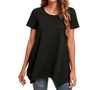 Enmain Negro Camiseta Manga Corta Mujer Blusa Túnica Camisa con Cuello Redondo Elegante Cómoda Holgado Tallas Grandes Casual Verano Shirts XXL