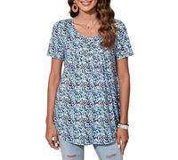 Enmain Túnicas Mujer Tallas Grandes Túnicas de Manga Corta para Polainas Sueltas pequeña con Cuello en V de Palangre para Mujer Blusa Botones Camiseta Floral,Floral Azul,3XL