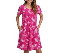 Enmain Vestido Estilo Camiseta para Mujer de Verano de Manga Corta con Bolsillos túnica Vestido Casuales Bohemios hasta la Rodilla para Mujer, Rosa Floral, L