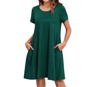 Enmain Vestido Estilo Camiseta para Mujer de Verano de Manga Corta con Bolsillos túnica Vestido Casuales Bohemios hasta la Rodilla para Mujer, Verde, XL