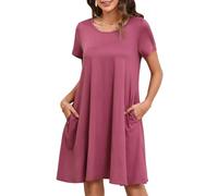 Enmain Vestido Estilo Camiseta para Mujer de Verano de Manga Corta con Bolsillos túnica Vestido Casuales Bohemios hasta la Rodilla para Mujer, Hoja Verde-Azul Marino, 3XL