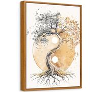 Enmarcado Cuadro Moderno Árbol de la Vida Yin Yang Cuadro Decoracion Zen Budismo Beige Lienzo Pintura Imagen Póster Energía Espiritual Cuadros Decorativos Salon Dormitorio Comedor Baño 30x40cm