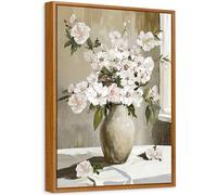 Enmarcado Cuadro Moderno Botánica Rústica Vintage Cuadro Decoracion Flor Blanca y Rosa Lienzo Pintura Imagen Póster Naturaleza Muerta Floral Cuadros Decorativos Salon Dormitorio Pasillo Baño 40x60cm