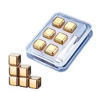 EnMart 6 Hielos de acero inoxidable dorados, Piedras refrigerantes reutilizables para whisky, Incremente su placer de beber, Regalo ideal para los amantes del vino
