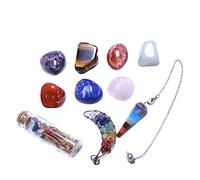 EnMart Piedras de Chakra Cristales de Sanación Set, Juego Cristales Curativos de 7 Chakras, Amatista Piedra Naturales Pulidas, Botellas de Chips, Péndulo Facetado, para Reiki Healing Balancing