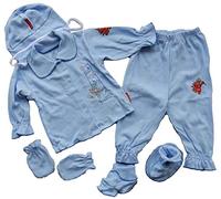 ennellemoo® - Bebé de Juego de joven de regalo Set 5 piezas de manga larga chaqueta de de pantalones de gorro de guante de kratzf äustlinge de guantes de schühchen de puede algodón en calidad premium fabricado en la ue.Talla 64 - 66 o 3 - 4 meses. Elegante set de regalo. azul Talla:64