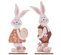Ennoxwi 2 piezas de decoración de Pascua, conejito de Pascua de madera con base, figura de Pascua para interior, decoración tradicional para mesa y alféizar de ventana, color marrón