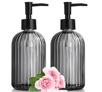 Ennoxwi Juego de 2 dispensadores de jabón de cristal, dispensador rellenable de 400 ml con bomba de plástico negra, dispensador moderno de jabón líquido para lavavajillas, jabón de manos, champú en