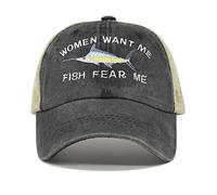 Enodtter Sombreros de Mujer Want Me Fish Fear Me para Hombre, Malla - Women Want Me Fish Fear Me - Negro Lavado, Talla única