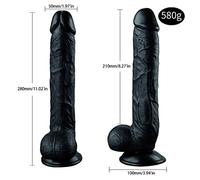 Enorme consolador, masaje anal vaginal femenino anti-flojo punto G vibrador, cualquier ángulo de flexión masajeador de sexo adulto (11.02 pulgadas),Black