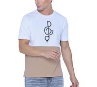 Enorsia Camiseta de corte y costura para hombre, corte y costura, corte regular, 100% algodón, cuello redondo, manga corta, con estampado de pecho de ritmo musical, en 4 colores, S-XXL, crema, XL