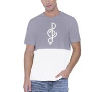 Enorsia Camiseta de corte y costura para hombre, corte y costura, corte regular, 100% algodón, cuello redondo, manga corta, con estampado de pecho de ritmo musical, en 4 colores, S-XXL, gris, M