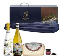 ENOVINOS Cesta Gourmet Regalo Navidad Empresas, Familia y Amigos - Caja con Jamón 5 Cinco Jotas, Vino Blanco Atlántica, Vino Marieta, Queso Molinos y Rocas de Chocolate de Raúl Asencio