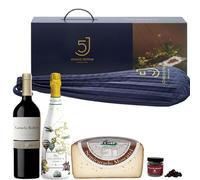 ENOVINOS Cesta Gourmet Regalo Navidad Empresas, Familia y Amigos - Caja con Jamón 5 Cinco Jotas, Vino Tinto Carmelo 9 Meses, Vino Blanco Atlántica, Queso Molinos y Rocas de Chocolate de Raúl Asencio