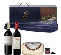 ENOVINOS Cesta Gourmet Regalo Navidad Empresas, Familia y Amigos - Caja con Jamón 5 Cinco Jotas, Vino Tinto Carmelo 9 Meses, Vino Protos, Queso Molinos y Rocas de Chocolate de Raúl Asencio