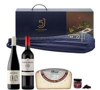 ENOVINOS Cesta Gourmet Regalo Navidad Empresas, Familia y Amigos - Caja con Jamón 5 Cinco Jotas, Vino Tinto Ramón Bilbao, Vino Blanco Natureo, Queso Molinos y Rocas de Chocolate de Raúl Asencio