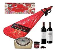 ENOVINOS Cesta Gourmet Regalo Navidad Empresas, Familia y Amigos - Caja con Jamón Joselito, Vino Tinto Carraovejas, Capellanes Crianza, Queso Los Molinos y Rocas de Raúl Asencio