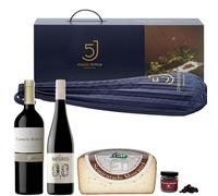 ENOVINOS Cesta Gourmet Regalo Navidad Empresas, Familia y Amigos - Caja con Paleta 5 Cinco Jotas, Vino Tinto Carmelo 9 Meses, Vino Blanco Natureo, Queso Molinos y Rocas de Chocolate de Raúl Asencio