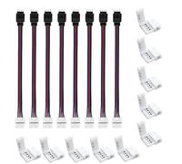 ENQIMAOYI Kit de conectores LED RGB de 4 pines de 8 mm, paquete de 10 conectores sin soldadura y 8 tiras conductoras a adaptador de alimentación a puente de controlador para cinta de tira de luces LED
