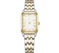 Enquesa Regalos para mujer, relojes dorados para mujer con caja rectangular vintage, esfera romana blanca, relojes de dos tonos para mujer con herramienta de ajuste de resistencia al agua de 3 ATM
