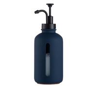 Enra Dispensador de jabón de Vidrio de 17 onzas con Bomba de Acero Inoxidable Mate, dispensador de jabón de Manos y líquido con Revestimiento de Goma para Fregadero de baño y Cocina (Azul)