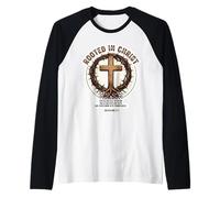 Enraizado en Cristo Coliseos 2:7 versículo bíblico Cita Cristiana Camiseta Manga Raglan