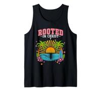 Enraizado en Cristo Verso de la Biblia Cristiana Playa Verano Camiseta sin Mangas