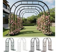 Enrejado de arco de jardín de metal para exteriores, cenador de hierro resistente para rosas trepadoras y vides, elegante decoración de entrada de jardín, diseño de doble pasarela, color crema, 260 x