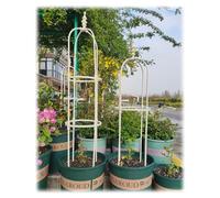Enrejado de jardín para plantas trepadoras, torre de obelisco de metal inoxidable de 90-180 cm de alto, soporte para plantas para vides y flores, uso al aire libre, color crema, 1 paquete