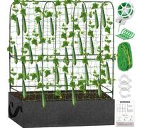 Enrejado de Pepino de jardín para Plantas trepadoras al Aire Libre, Enrejado de jardín de Metal Grande con Bolsa de Cultivo, Red de jardín de Nailon para Cama elevada, Verduras, Calabaza, calabacín