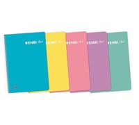 ENRI Plus, Cuadernos A5 (Cuarto), Pack de 5 Libretas de Tapa Plástico con Espiral, 80 Hojas con Cuadrícula 4x4, Colores Azul Pastel, Amarillo Pastel, Rosa Pastel, Malva, Ice Mint Pastel