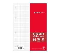 Enri plus recambio formato a4 - cuadriculado 4x4mm 4 taladros - 100 ho