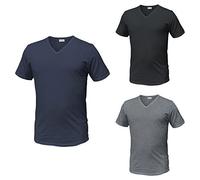 Enrico Coveri 3 camisetas hombre media manga cuello en V de algodón peinado Art. ET1101, Negro/Azul/Gris, M
