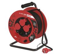 Emos P08225 Enrollacables Profesional alargador, de la Empresa, Grado de protección IP44, m de Cable con 4 enchufes Schuko, 1,5 mm2 Goma, para Uso Exterior, 25 Meter